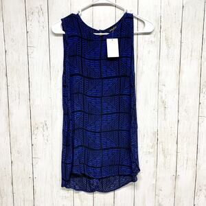 Lucky Brand Shirt Women Size Small Blue Black Patterned Sleeveless Tunic Blouse